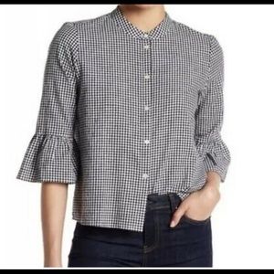 Madewell Cropped Bell Sleeve Gingham Blouse XS